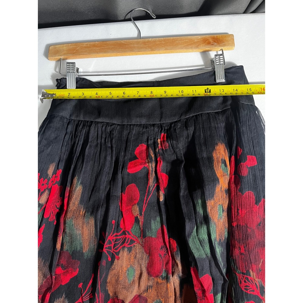 Teri Jon Rickie Freeman Size 6 Black Floral 100% Silk Midi Skirt - Picture 4 of 6